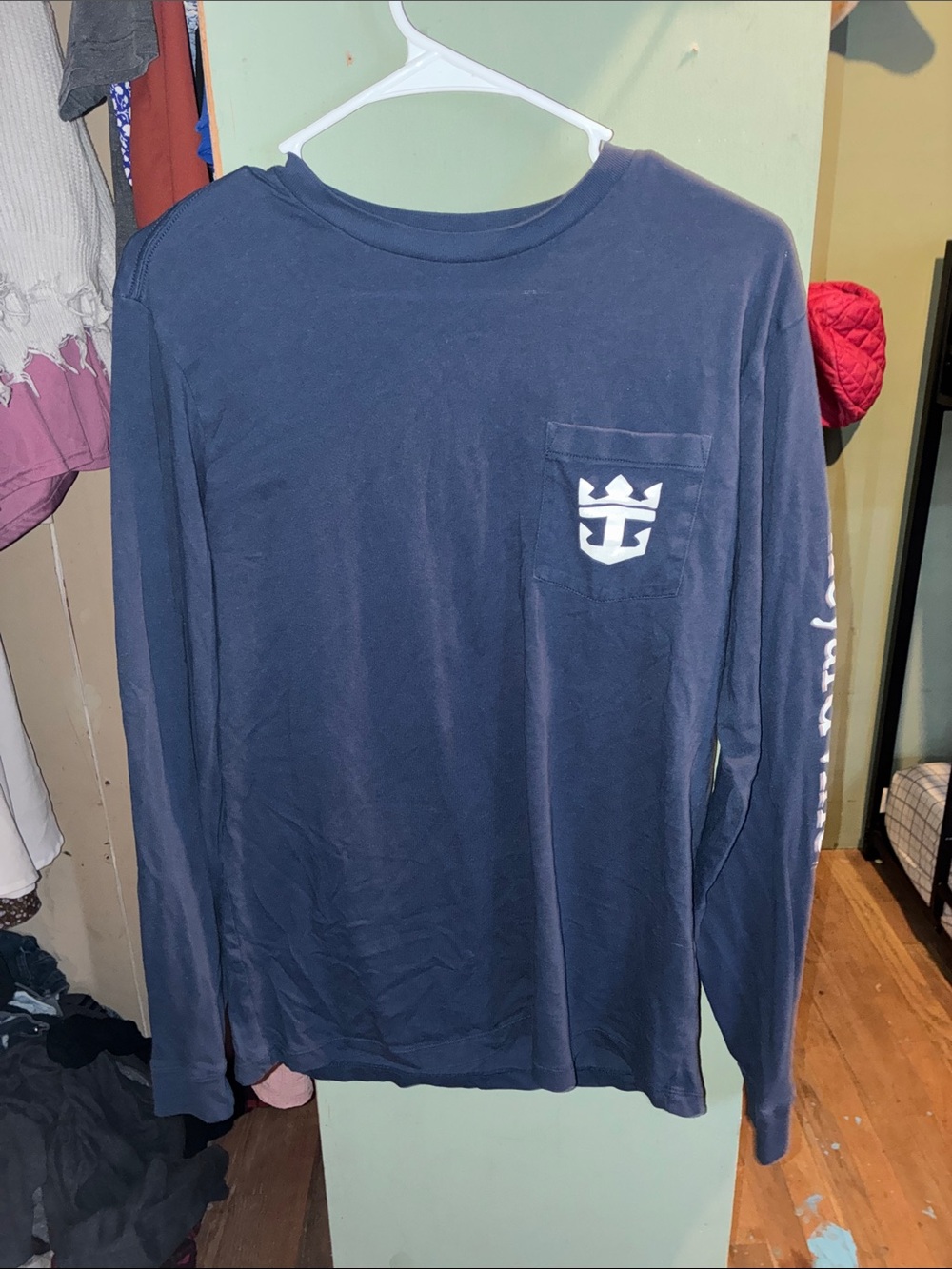 Caribbean Navy Long-Sleeve Pocket Tee with White Logo